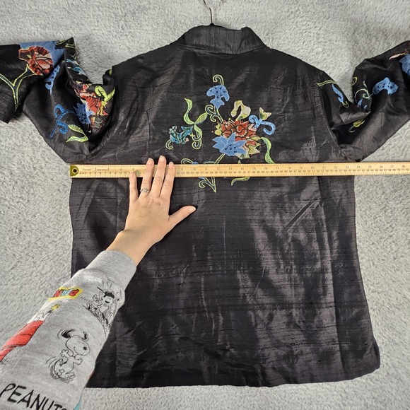 Laura Ashley Jacket Womens XL Black Floral Silk Boho Artsy Whimsigoth Fairy READ - Picture 14 of 16
